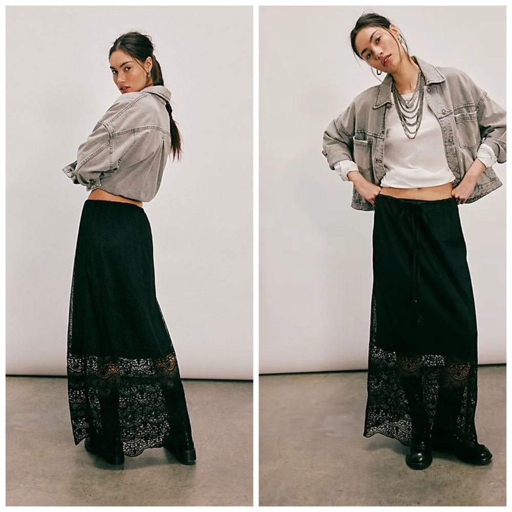 Free‎ People Nigel Preston Straight Lace Skirt Black XS